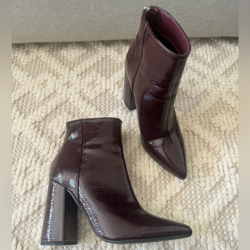 Pleather, maroon ankle booties